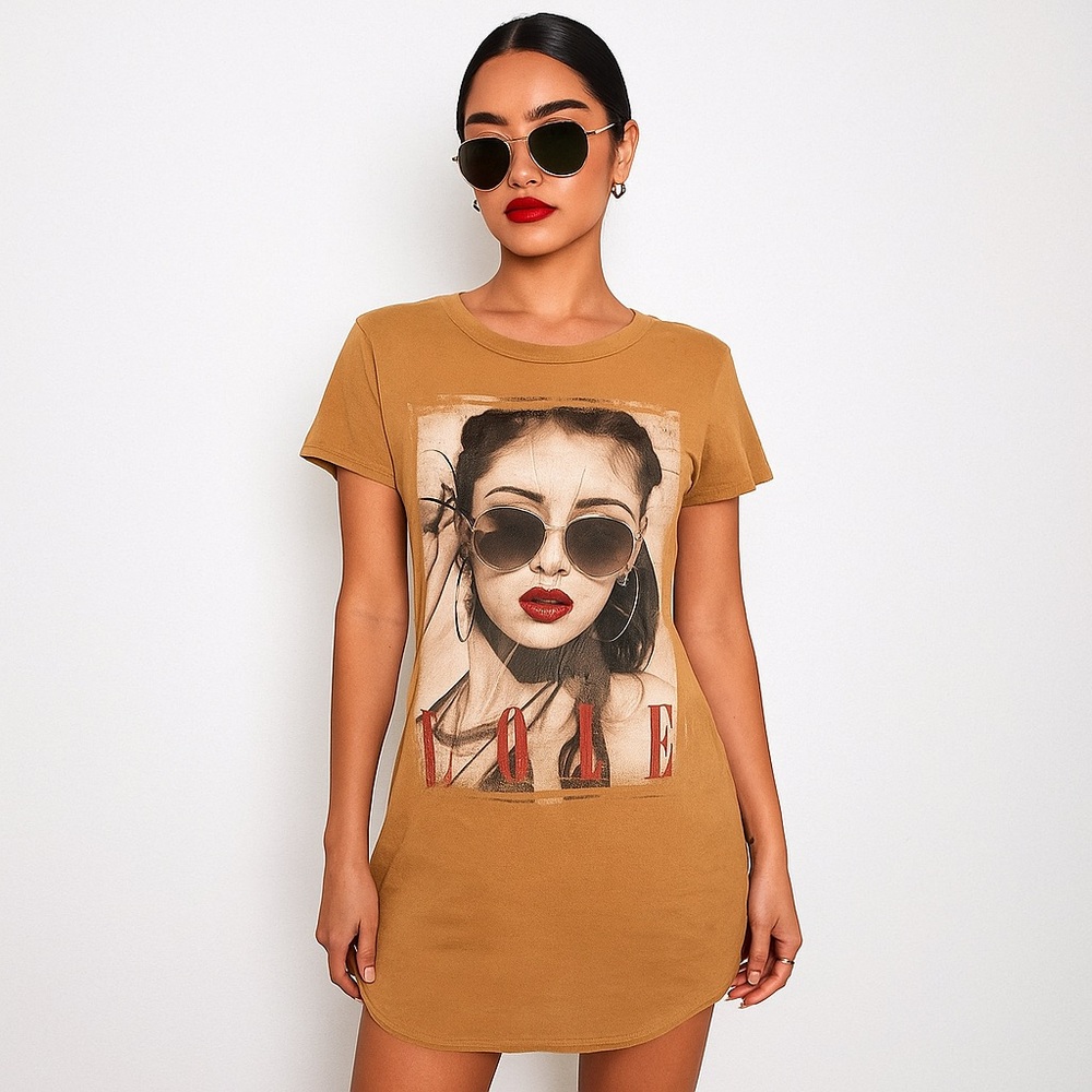VTG 90’s Y2K Graphic Ultra Suede Camel Mini Shirt‎ Dress M